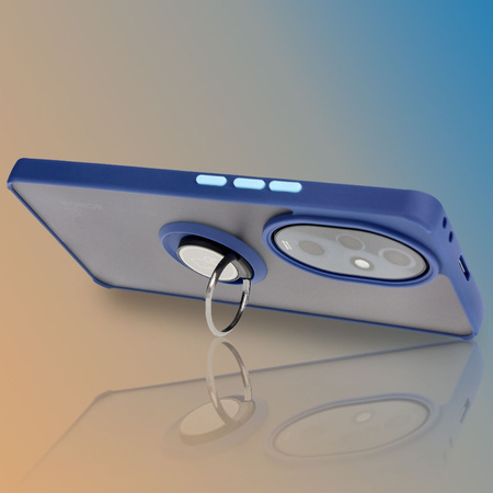 Etui z uchwytem na palec Bizon Case Hybrid Ring do Honor 200 Pro, przydymione z granatową ramką