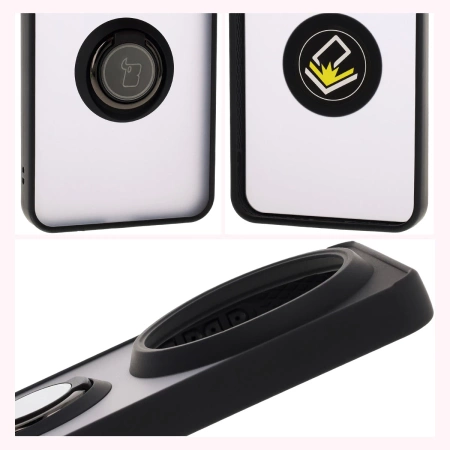 Etui z uchwytem na palec Bizon Case Hybrid Ring do Xiaomi 15 Ultra, przydymione z czarną ramką