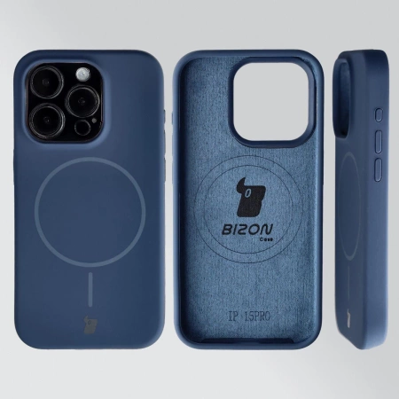 Silikonowe etui z pierścieniem magnetycznym Bizon Soft Case Magnetic do iPhone 15 Pro, granatowe
