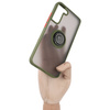 Etui z uchwytem na palec Bizon Case Hybrid Ring do Galaxy S22 Plus, przydymione z zieloną ramką