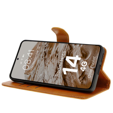 Etui z klapką Bizon Case Pocket do Xiaomi Redmi Note 14 4G, brązowe