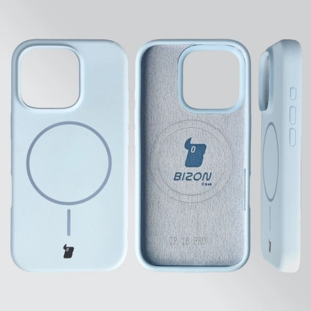 Silikonowe etui z pierścieniem magnetycznym Bizon Soft Case Magnetic do iPhone 16 Pro, błękitne
