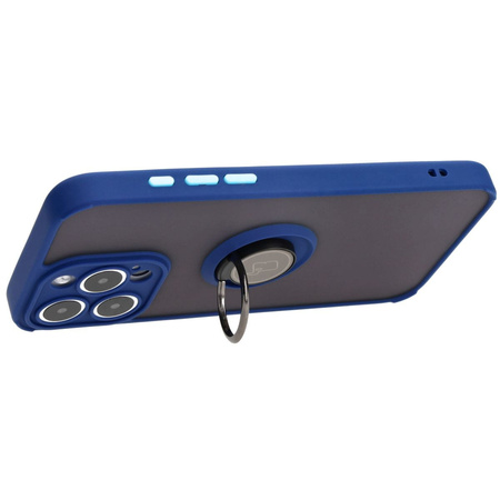 Etui z uchwytem na palec Bizon Case Hybrid Ring do iPhone 15 Pro Max, przydymione z granatową ramką