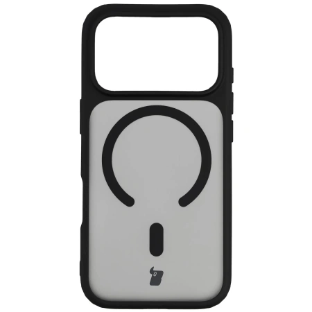 Etui z pierścieniem magnetycznym + szkło hartowane Bizon MatteO Pack do iPhone 17 Pro, przydymione-czarne