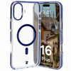 Etui z pierścieniem magnetycznym Bizon Case Marco do iPhone 16 Plus, przezroczyste z niebieską ramką