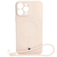 Etui silikonowe z pierścieniem magnetycznym Bizon Case Silicone Magnetic do iPhone 13 Pro Max, beżowe