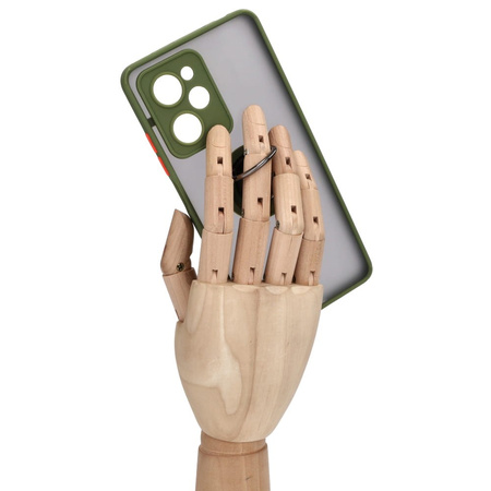 Etui z uchwytem na palec Bizon Case Hybrid Ring do Xiaomi Poco X5 Pro, przydymione z zieloną ramką