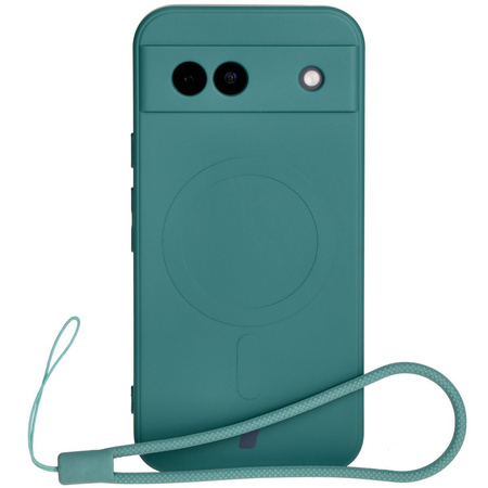 Silikonowe etui z pierścieniem magnetycznym Bizon Case Silicone Magnetic Sq do Google Pixel 8a, ciemnozielone