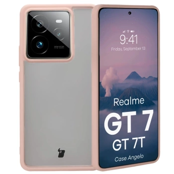 Etui Bizon Case Angelo do Realme GT 7 / 7T, półprzezroczyste z różową ramką