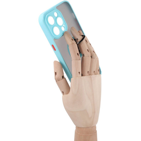 Etui z uchwytem na palec Bizon Case Hybrid Ring do iPhone 14 Pro Max, przydymione z jasnoniebieską ramką