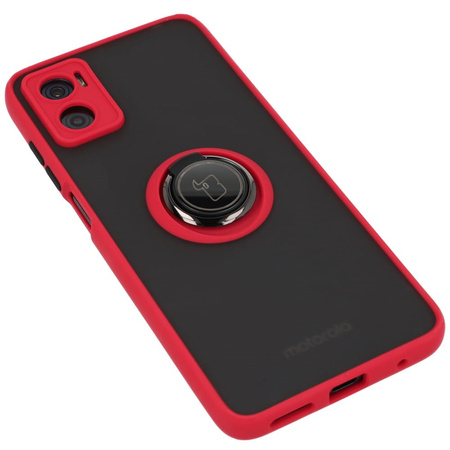 Etui z uchwytem na palec Bizon Case Hybrid Ring do Motorola Moto E22 / E22i, przydymione z czerwoną ramką