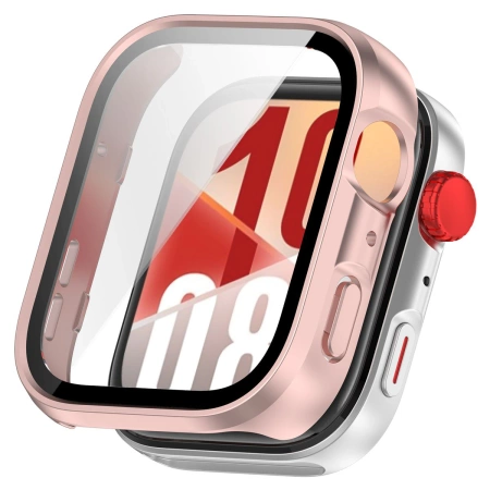 Etui ze szkłem do zegarka Bizon Case Watch Adamo do Huawei Watch Fit 4, satynowo różowe