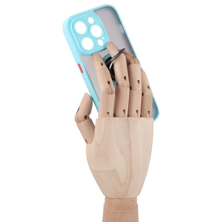 Etui z uchwytem na palec Bizon Case Hybrid Ring do iPhone 14 Pro, przydymione z jasnoniebieską ramką