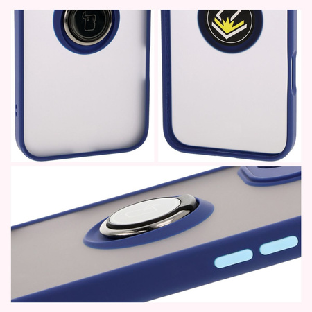 Etui z uchwytem na palec Bizon Case Hybrid Ring do iPhone 16 Plus, przydymione z granatową ramką