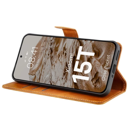 Etui z klapką Bizon Case Pocket do Xiaomi 15T, brązowe