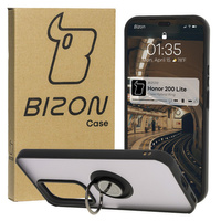 Etui z uchwytem na palec Bizon Case Hybrid Ring do Honor 200 Lite, przydymione z czarną ramką