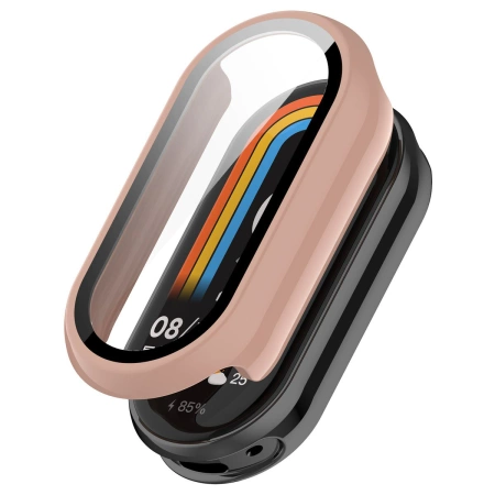 Etui ze szkłem do zegarka Bizon Case Watch Adamo do Xiaomi Smart Band 10, różowe