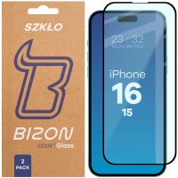 Szkło hartowane Bizon Glass Edge Duo do iPhone 15 / 16, czarna ramka, 2 sztuki