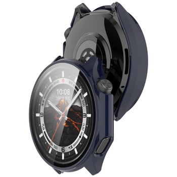 Etui ze szkłem do zegarka Bizon Case Watch Adamo do OnePlus Watch 3 / Oppo Watch X2, niebieskie