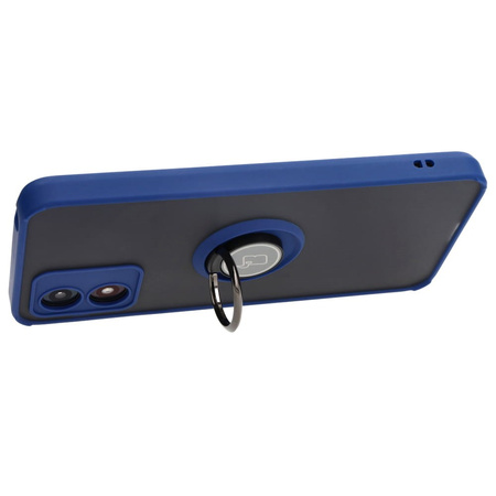 Etui z uchwytem na palec Bizon Case Hybrid Ring do Motorola Moto E13, przydymione z granatową ramką