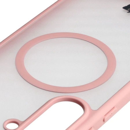 Etui z pierścieniem magnetycznym + szkło hartowane Bizon MatteO Pack do Galaxy S25 FE, przydymione-jasnoróżowe