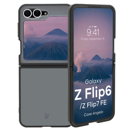 Etui Bizon Case Angelo do Galaxy Z Flip7 FE / Z Flip6, półprzezroczyste z czarną ramką
