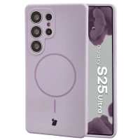 Silikonowe etui z pierścieniem magnetycznym Bizon Soft Case Magnetic do Galaxy S25 Ultra, jasnofioletowe