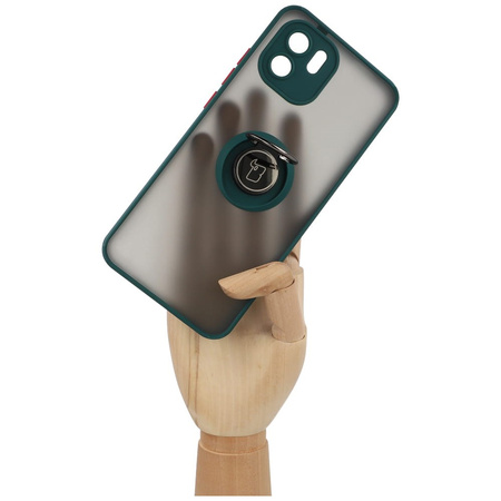 Etui z uchwytem na palec Bizon Case Hybrid Ring do Xiaomi Redmi A1, przydymione z ciemnozieloną ramką