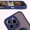 Etui z uchwytem na palec Bizon Case Hybrid Ring do iPhone 16 Pro, przydymione z granatową ramką