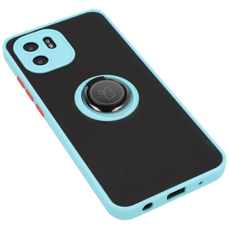 Etui z uchwytem na palec Bizon Case Hybrid Ring do Xiaomi Redmi A1, przydymione z jasnoniebieską ramką