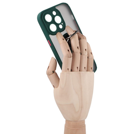 Etui z uchwytem na palec Bizon Case Hybrid Ring do iPhone 14 Pro, przydymione z ciemnozieloną ramką
