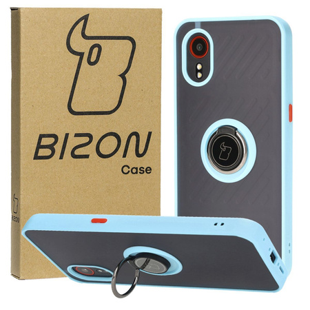 Etui z uchwytem na palec Bizon Case Hybrid Ring do Galaxy Xcover7, przydymione z jasnoniebieską ramką