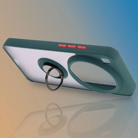 Etui z uchwytem na palec Bizon Case Hybrid Ring do Xiaomi 15 Ultra, przydymione z ciemnozieloną ramką