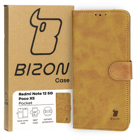 Etui z klapką Bizon Case Pocket do Xiaomi Redmi Note 12 5G / Xiaomi Poco X5, brązowe