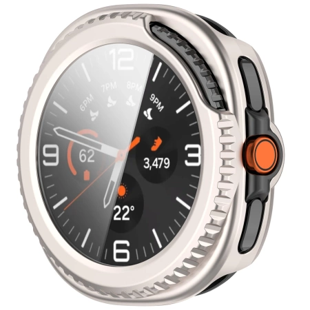 Etui ze szkłem do zegarka Bizon Case+Glass Watch do Samsung Galaxy Watch 8 Classic 46 mm, szampańskie