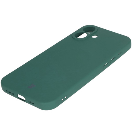 Silikonowe etui z pierścieniem magnetycznym Bizon Case Silicone Magnetic do iPhone 16 Plus, ciemnozielone
