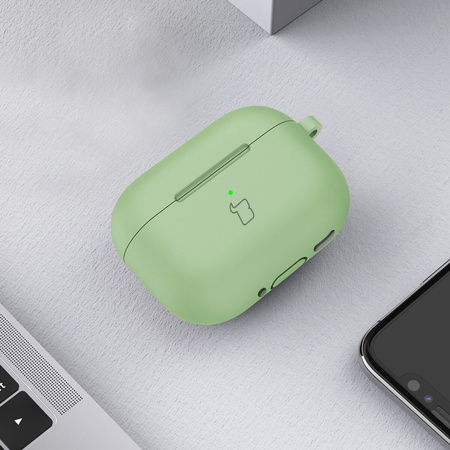 Silikonowe etui z karabińczykiem Bizon Case Headphone Silicone do AirPods 4, jasnozielone