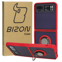 Etui z uchwytem na palec Bizon Case Hybrid Ring do Motorola Razr 40, przydymione z czerwoną ramką