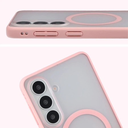 Etui z pierścieniem magnetycznym Bizon Case MatteO do Galaxy S26 Plus, przydymione-jasnoróżowe