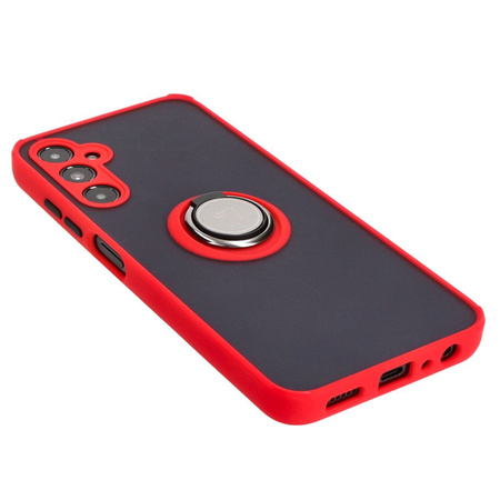 Etui z uchwytem na palec Bizon Case Hybrid Ring do Galaxy A05s, przydymione z czerwoną ramką