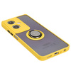 Etui z uchwytem na palec Bizon Case Hybrid Ring do Oppo A79 5G, przydymione z żółtą ramką
