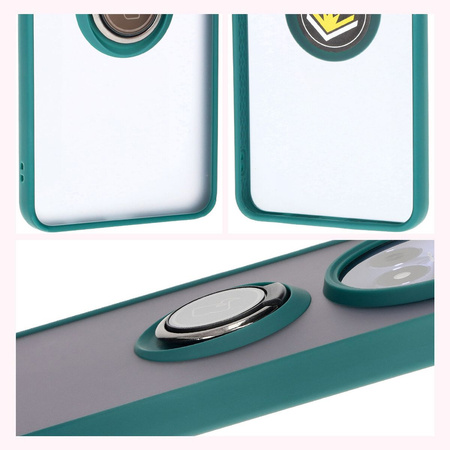 Etui z uchwytem na palec Bizon Case Hybrid Ring do Realme 12 / 12x, przydymione z ciemnozieloną ramką