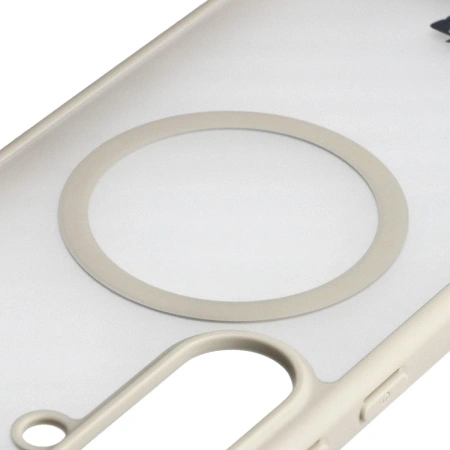 Etui z pierścieniem magnetycznym + szkło hartowane Bizon MatteO Pack do Galaxy S25 FE, przydymione-beżowe