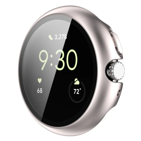 Etui ze szkłem do zegarka Bizon Case Watch Adamo do Google Pixel Watch 4 41 mm, satynowe szmapańskie