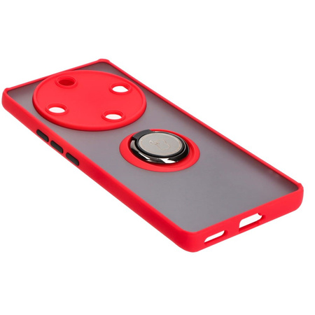 Etui z uchwytem na palec Bizon Case Hybrid Ring do Honor Magic5 Lite, przydymione z czerwoną ramką