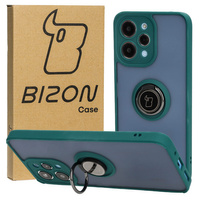 Etui z uchwytem na palec Bizon Case Hybrid Ring do Xiaomi Redmi 12, przydymione z ciemnozieloną ramką
