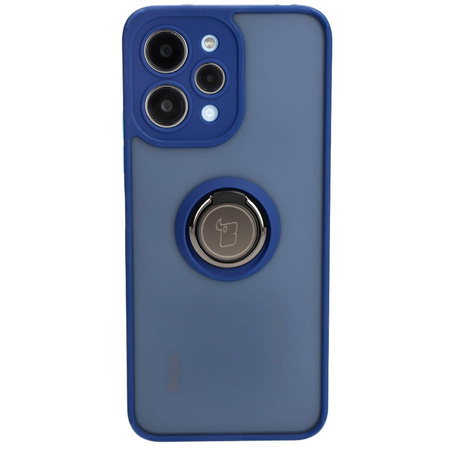 Etui z uchwytem na palec Bizon Case Hybrid Ring do Xiaomi Redmi 12, przydymione z granatową ramką