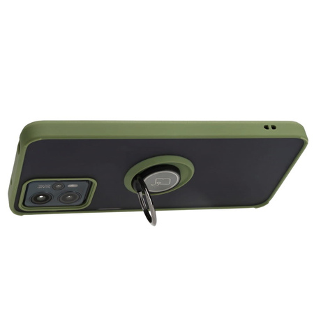 Etui z uchwytem na palec Bizon Case Hybrid Ring do Motorola Moto G13 / G23 / G53 5G, przydymione z zieloną ramką