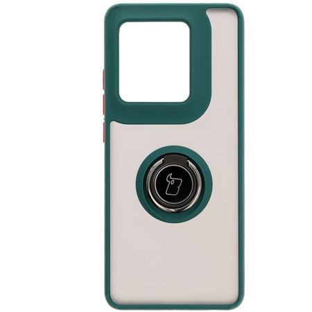 Etui z uchwytem na palec Bizon Case Hybrid Ring do Motorola Edge 50 Ultra, przydymione z ciemnozieloną ramką