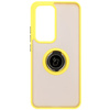 Etui z uchwytem na palec Bizon Case Hybrid Ring do Oppo Reno 12, przydymione z żółtą ramką